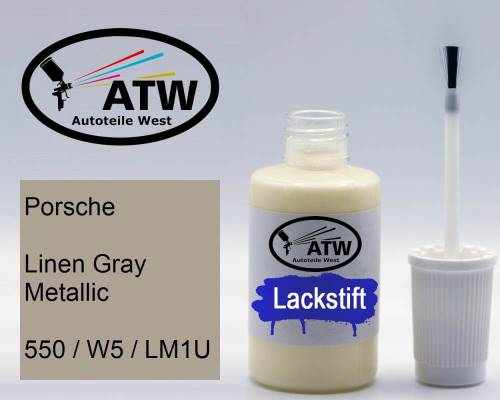Porsche, Linen Gray Metallic, 550 / W5 / LM1U: 20ml Lackstift, von ATW Autoteile West.